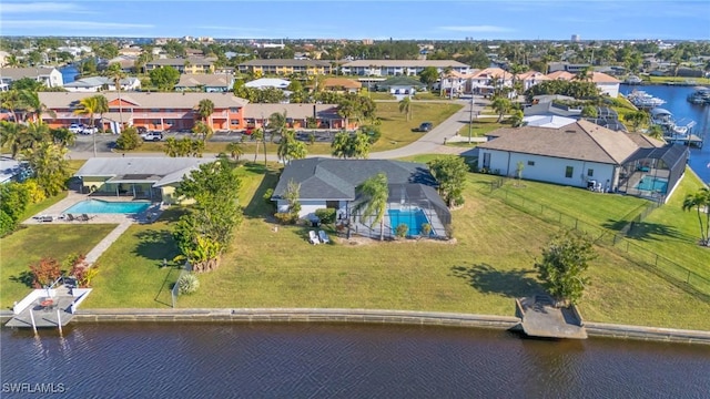 aerial view with a water view