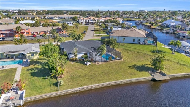 aerial view featuring a water view