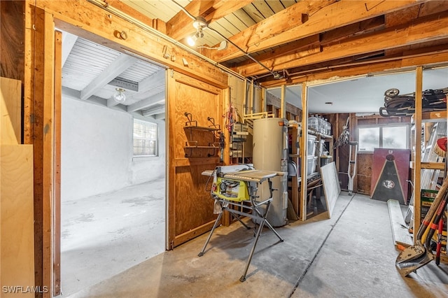 below grade area featuring gas water heater