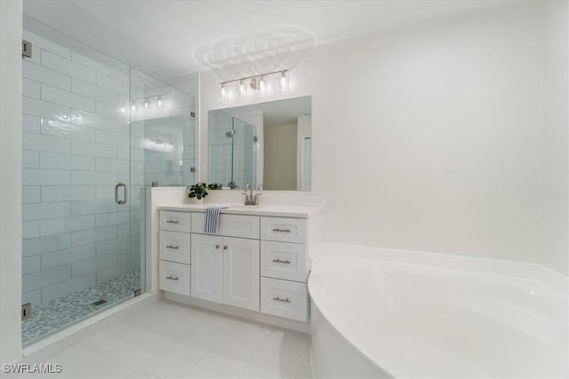 bathroom with vanity and plus walk in shower