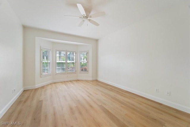 spare room featuring ceiling fan and light hardwood / wood-style floors