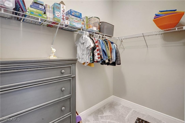 walk in closet with carpet flooring