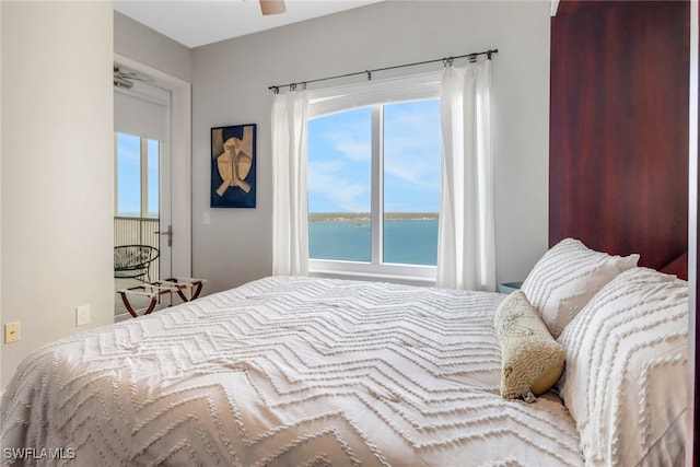 bedroom with a water view