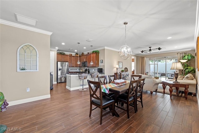 10641 Jackson Square Dr, Estero, FL 33928 - dining room with ornamental molding, dark wood-type flooring, and baseboards