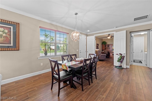 10641 Jackson Square Dr, Estero, FL 33928 - dining area featuring wood finished floors, ornamental molding, baseboards, and visible vents
