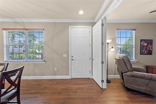 10641 Jackson Square Dr, Estero, FL 33928 - entrance foyer featuring crown molding, baseboards, and wood finished floors