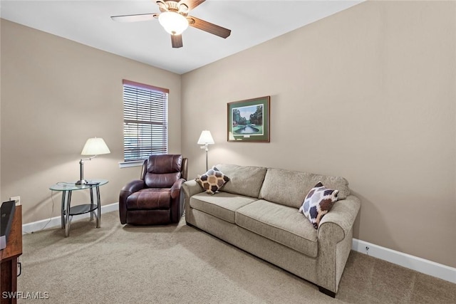 10641 Jackson Square Dr, Estero, FL 33928 - living room featuring baseboards, carpet, and a ceiling fan