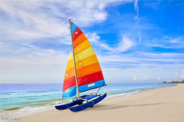 property view of water featuring a beach view