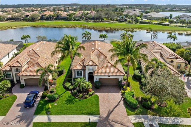 aerial view with a water view