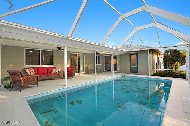 2347 Club House Rd, North Fort Myers, FL 33917 - outdoor pool with ceiling fan, a lanai, outdoor lounge area, and a patio