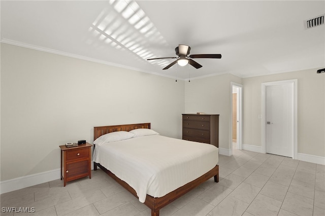 2347 Club House Rd, North Fort Myers, FL 33917 - bedroom with a ceiling fan, light tile patterned floors, baseboards, ornamental molding, and visible vents