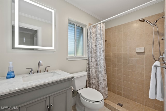 2347 Club House Rd, North Fort Myers, FL 33917 - full bathroom featuring toilet, vanity, ornamental molding, and tiled shower