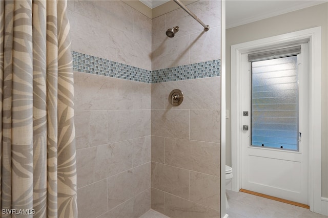 2347 Club House Rd, North Fort Myers, FL 33917 - full bath with a tile shower, toilet, and ornamental molding