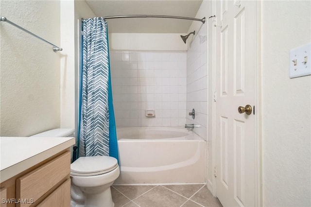 full bathroom with tile patterned flooring, vanity, shower / bath combo, and toilet