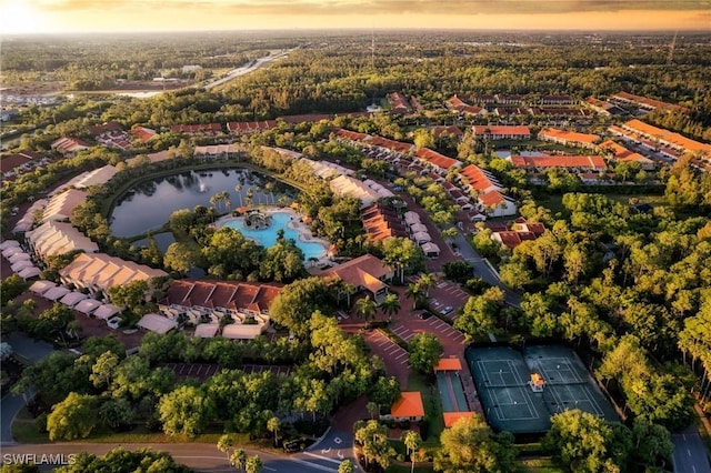 view of aerial view at dusk