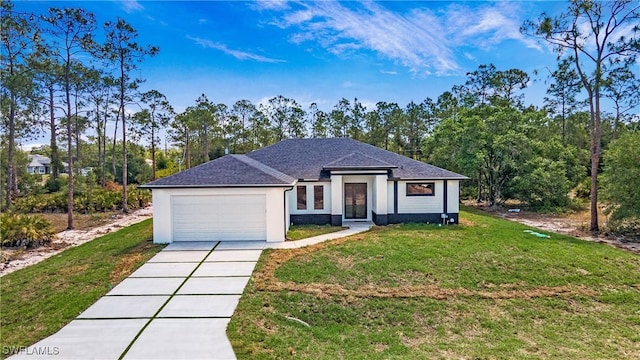 1420 Poinsettia Ave, Lehigh Acres, FL 33972 - ranch-style home featuring a garage, stucco siding, driveway, and a front yard