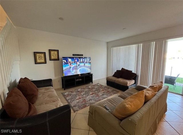 living room with light tile patterned floors