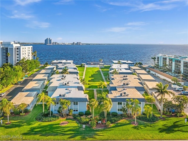 aerial view with a water view