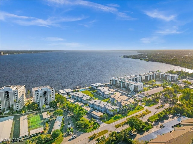 aerial view with a water view