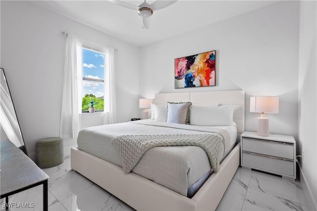 bedroom featuring ceiling fan