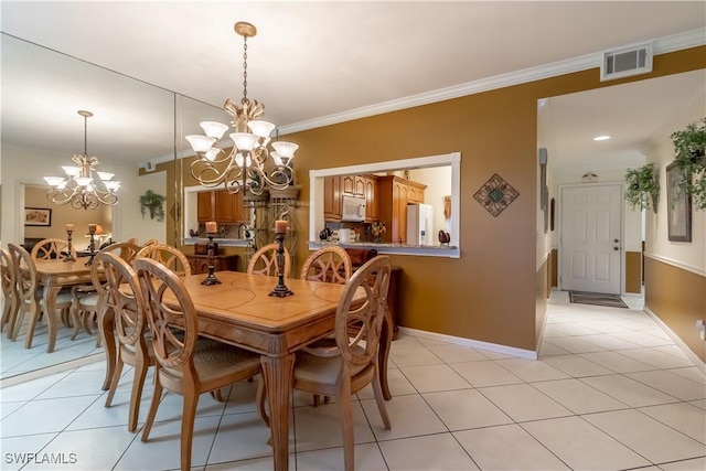 725 Saratoga Cir Unit A103, Naples, FL 34104 - dining room with a chandelier, light tile patterned floors, ornamental molding, baseboards, and visible vents