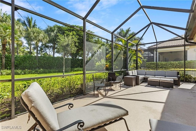 view of patio / terrace featuring a lanai and an outdoor hangout area