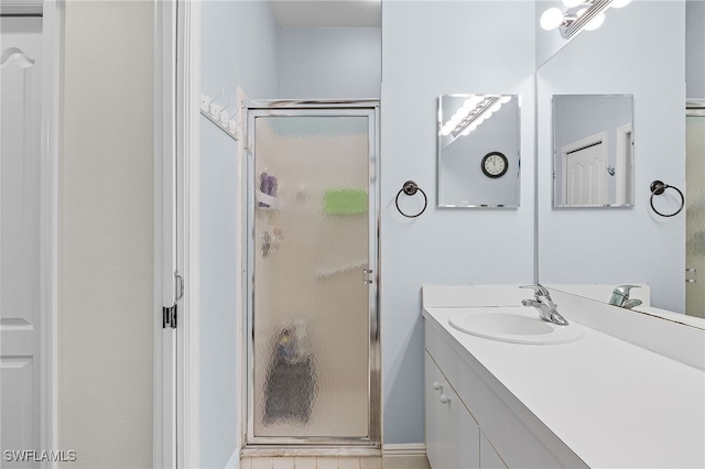 bathroom with vanity and an enclosed shower