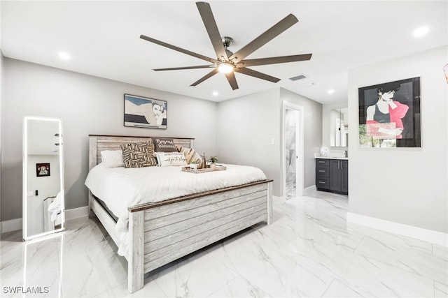 bedroom featuring ceiling fan