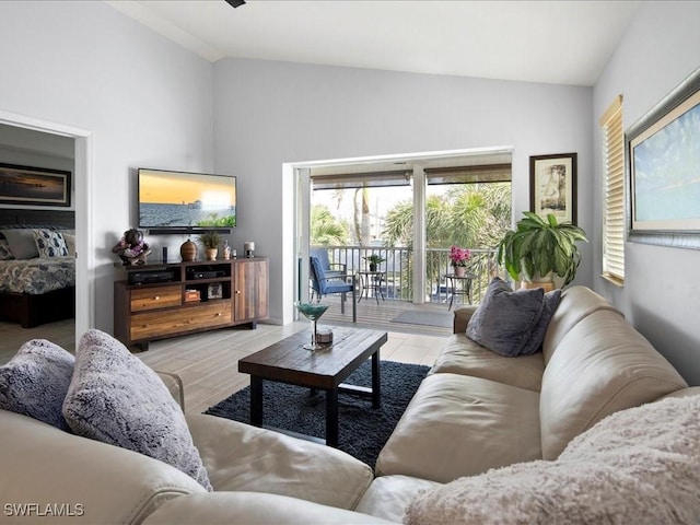 living room with vaulted ceiling