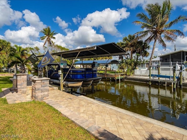 view of dock with a water view