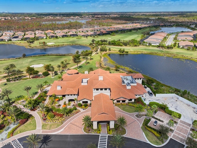aerial view with a water view and a residential view