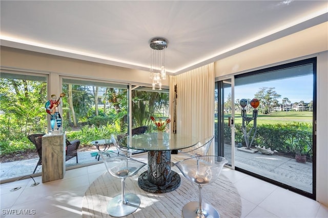 dining space with light tile patterned floors