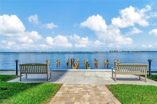 view of dock with a water view