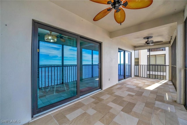 interior space with a ceiling fan