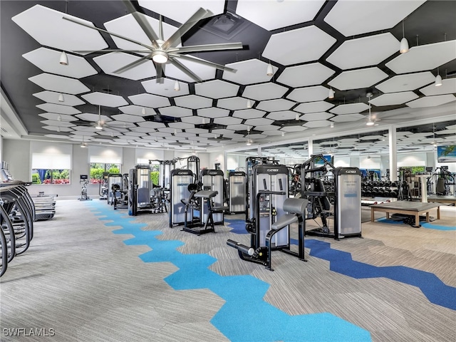 gym featuring carpet flooring