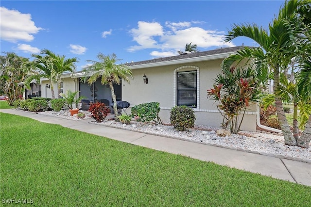 ranch-style home featuring a front lawn