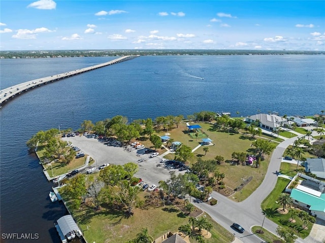 aerial view featuring a water view