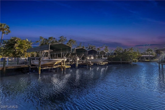 dock area with a water view