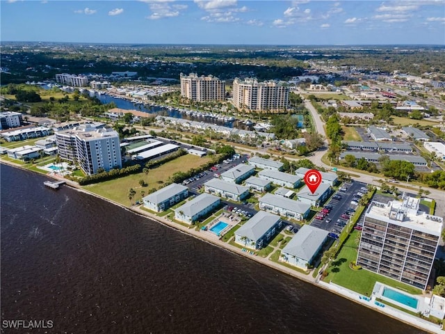 aerial view with a water view