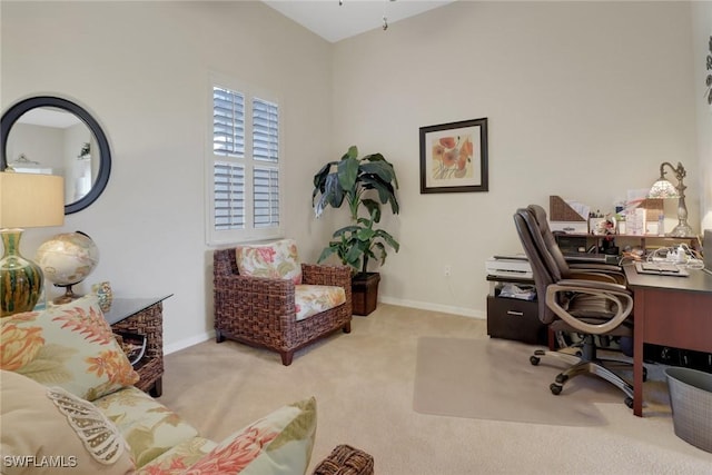 home office with light carpet