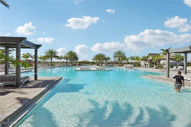 pool with a patio area