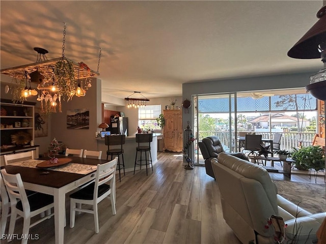 dining space featuring a notable chandelier and hardwood / wood-style flooring