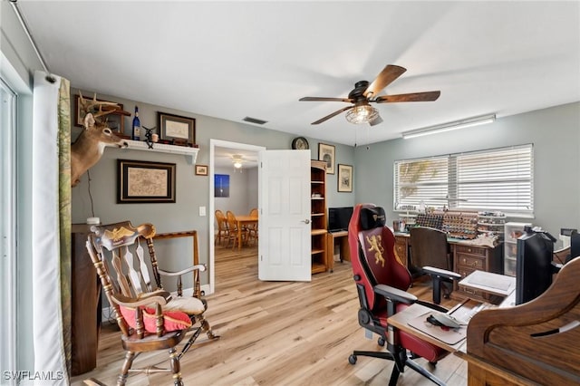 2084 Coral Point Dr, Cape Coral, FL 33990 - office area with light wood-style flooring, ceiling fan, and visible vents