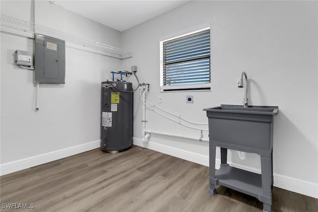 utility room with electric water heater and electric panel