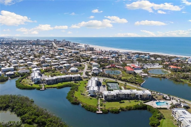 aerial view with a water view