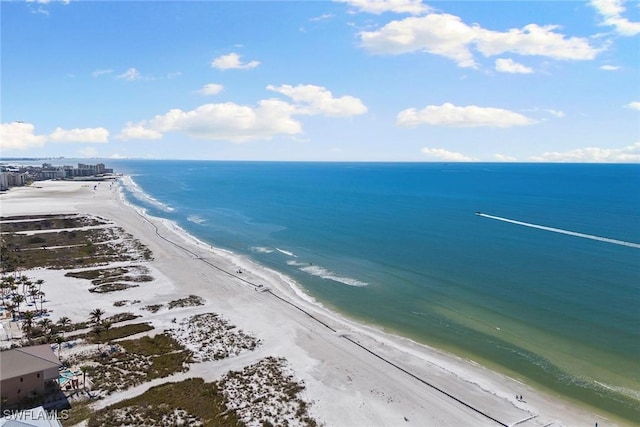 aerial view with a view of the beach and a water view