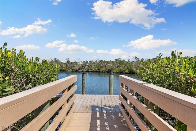 view of dock with a water view