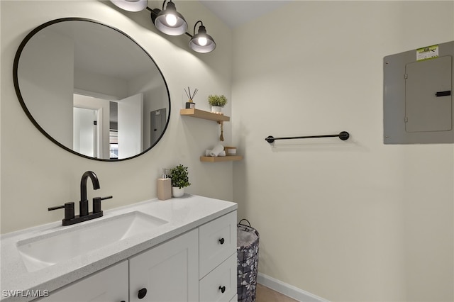 bathroom with vanity and electric panel