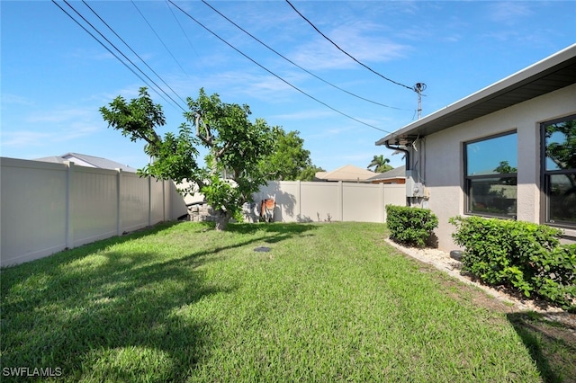 view of yard with a fenced backyard