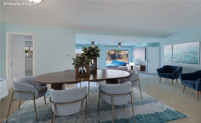 dining space with light speckled floor